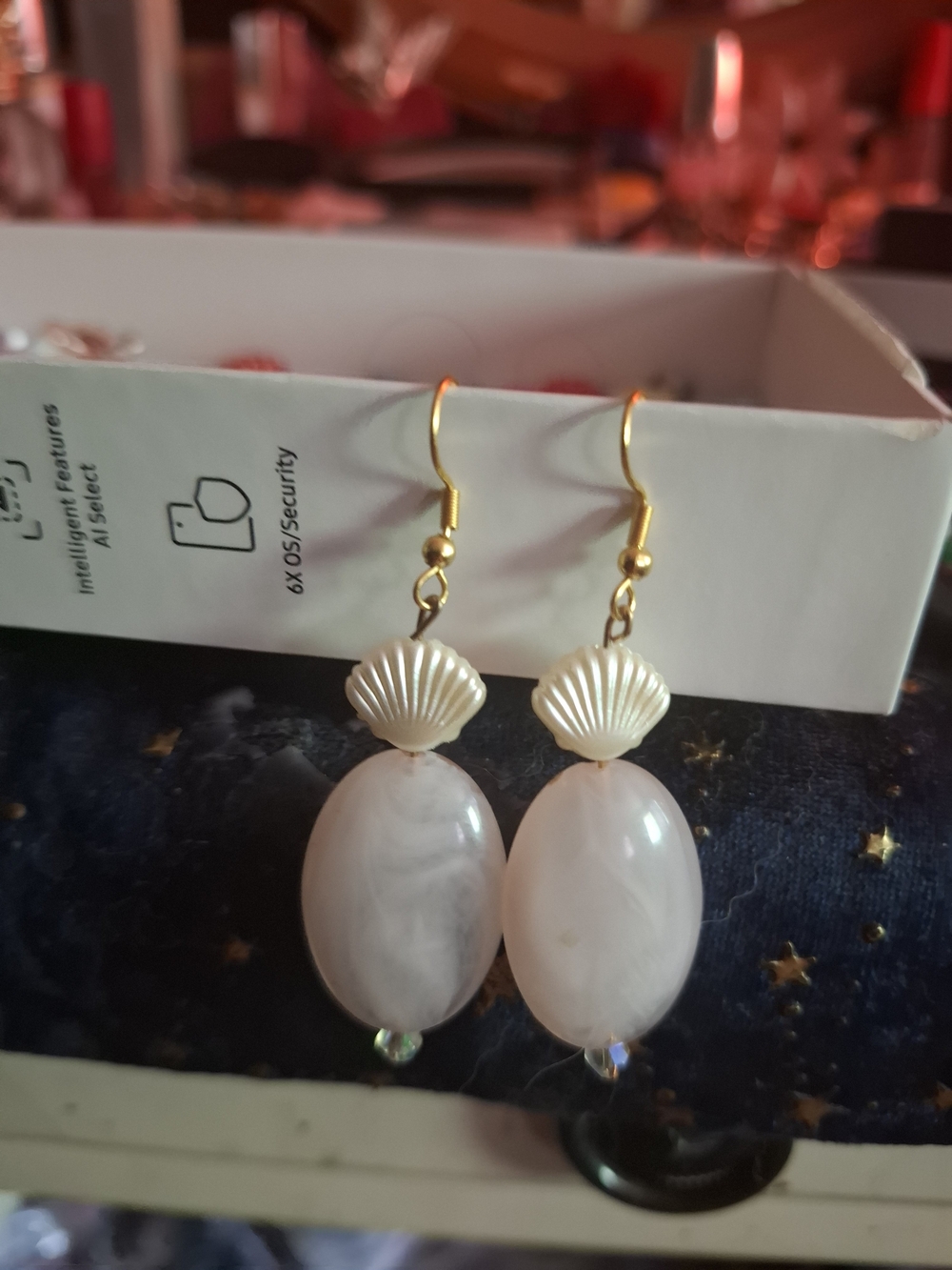 Gold-Plated Pink Shell Drop Earrings